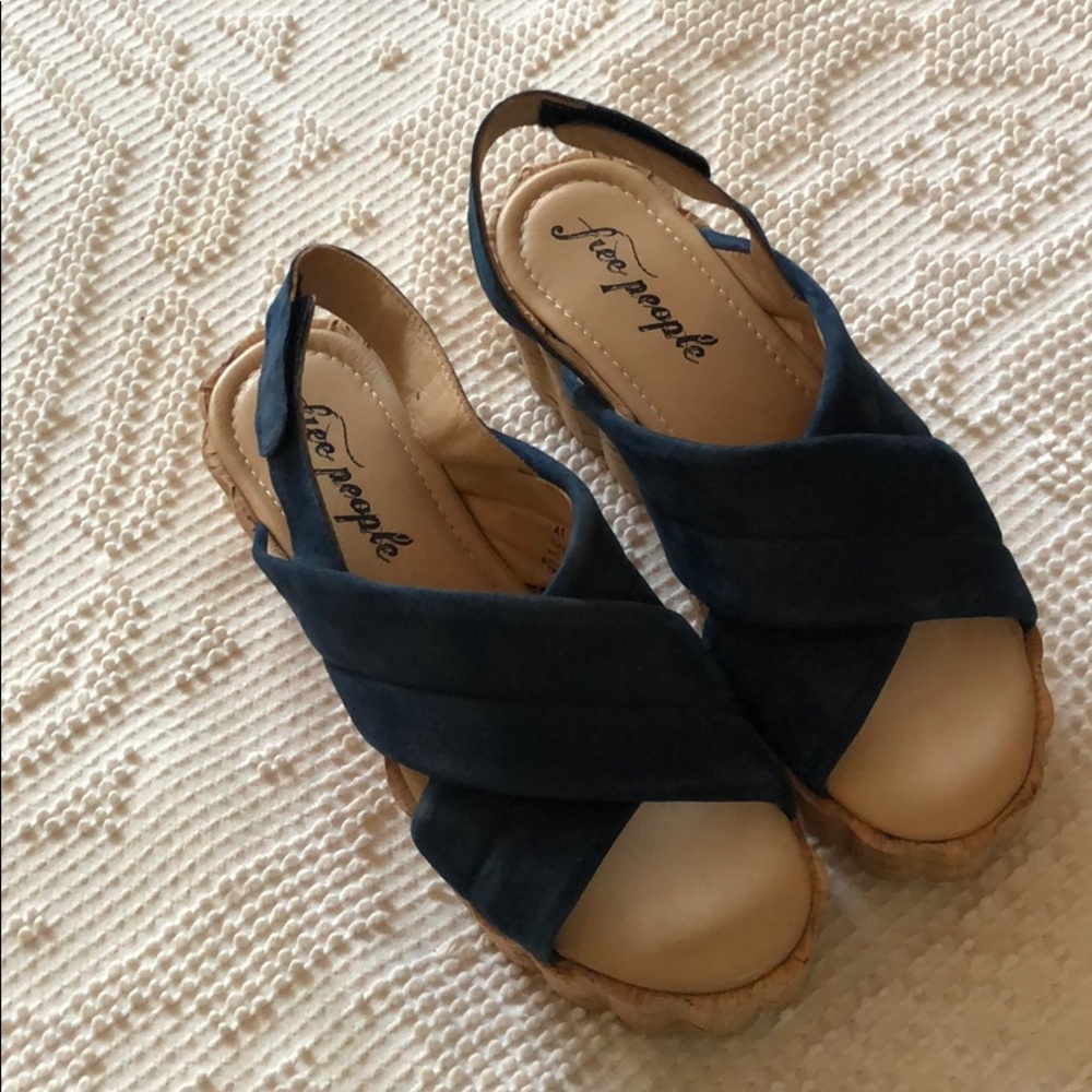 Free People Navy and Tan Espadrilles